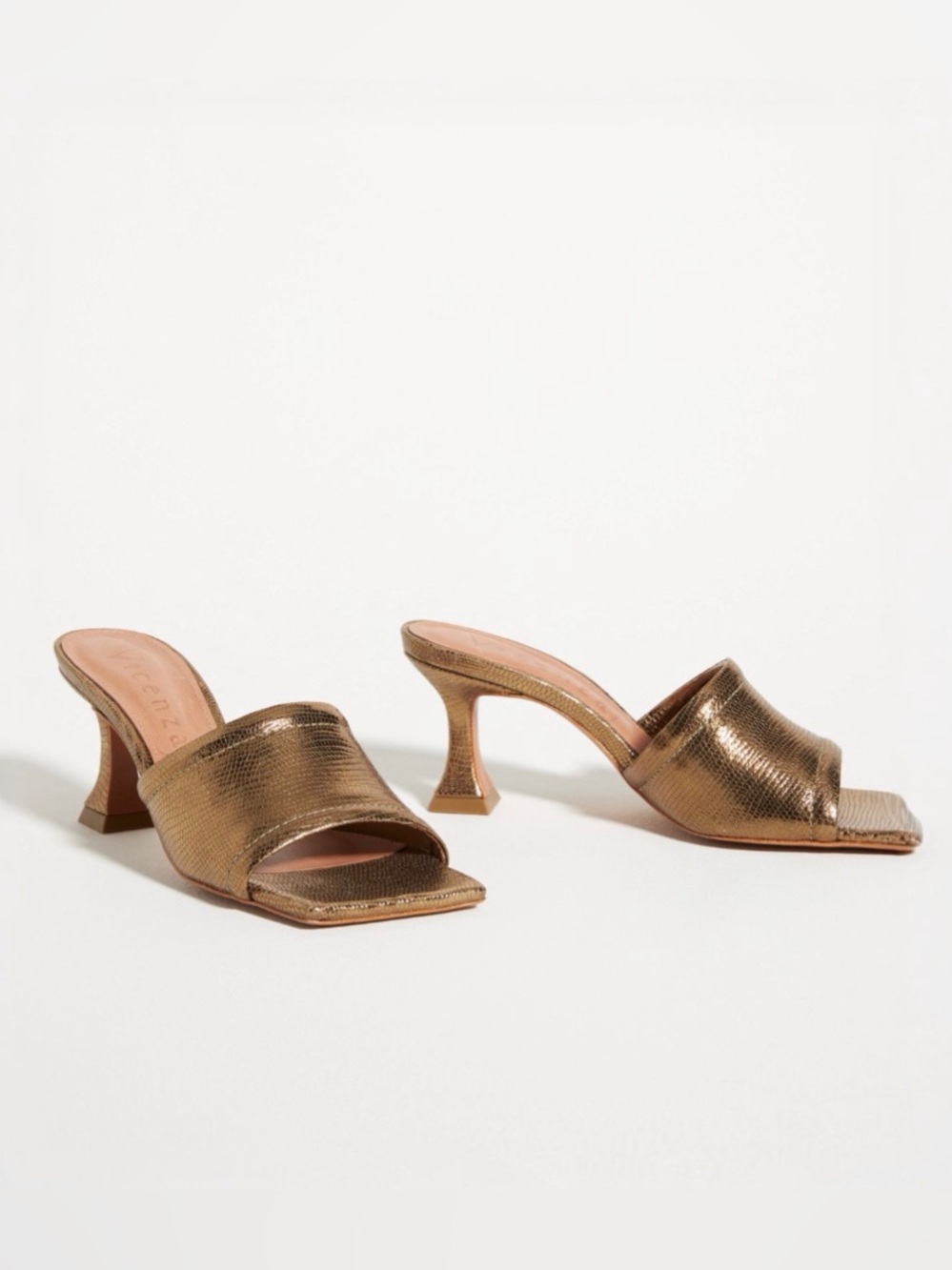 Anthropologie Vicenza Gold Metallic Leather Mule Heels Sandals Size 40EU 9US NWT
